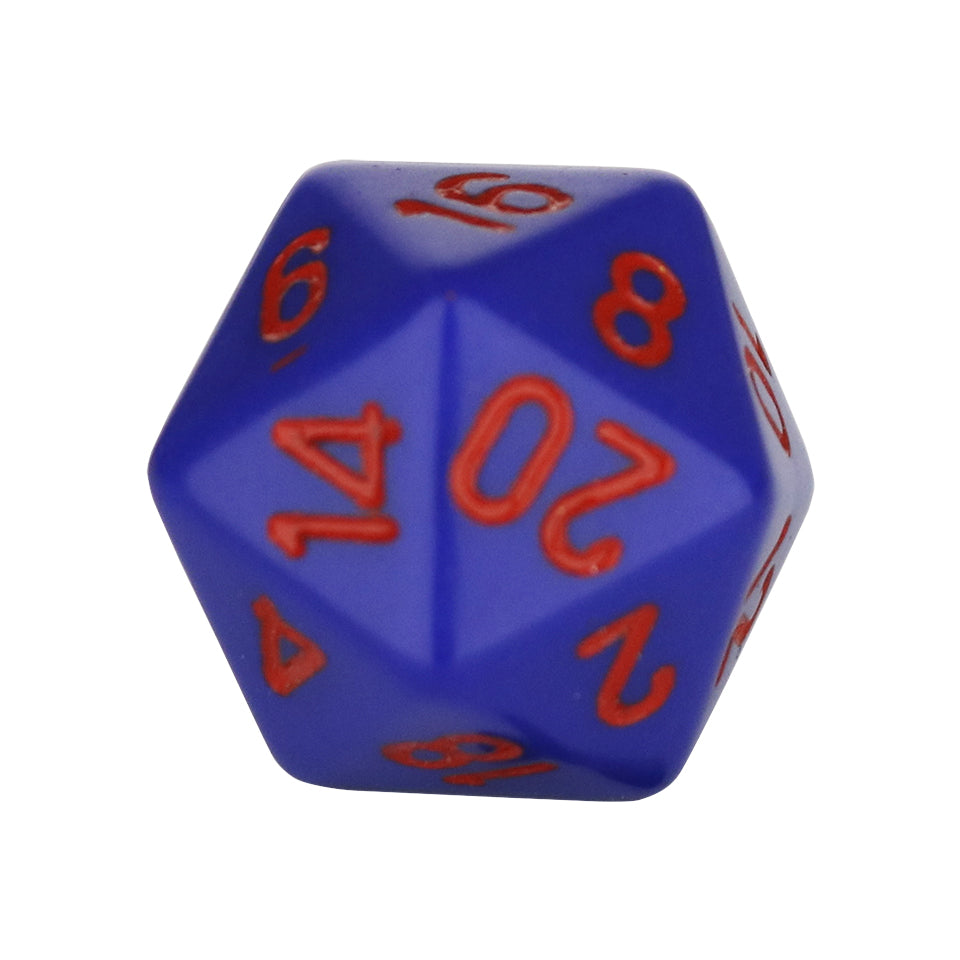 20mm Square Corner D20 Dice - Purple With Red Numbers