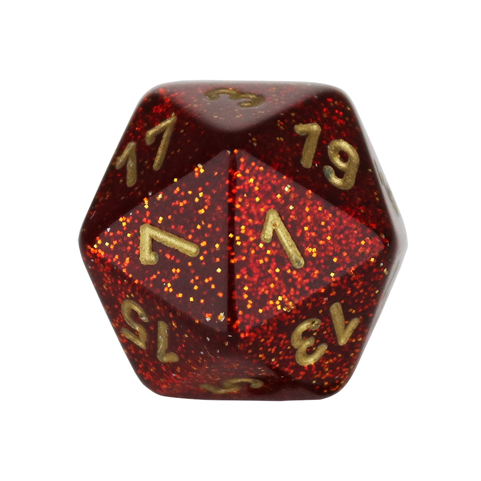 20mm Square Corner D20 Dice - Ruby Red With Gold Numbers