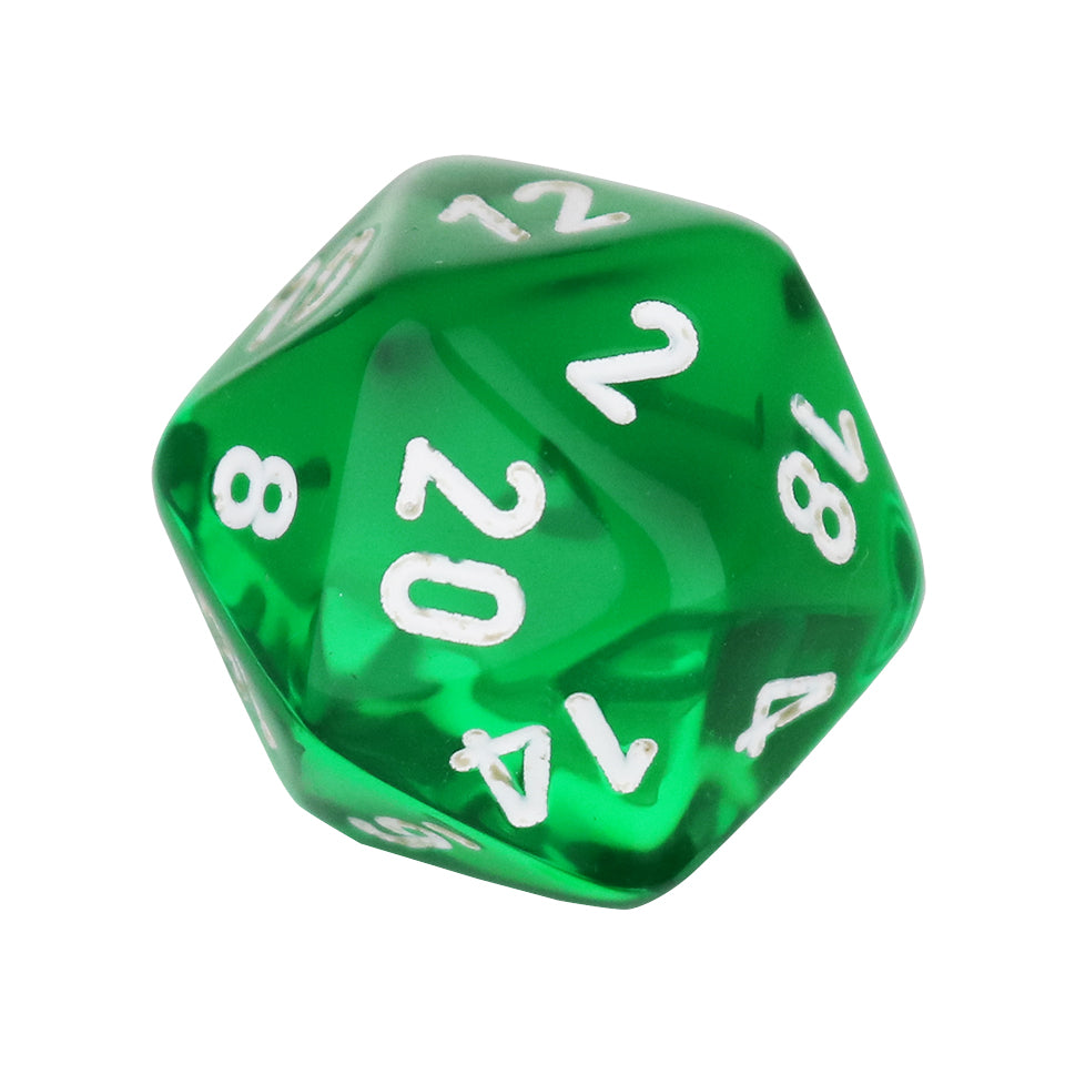 20mm Square Corner D20 Dice - Green With White Numbers