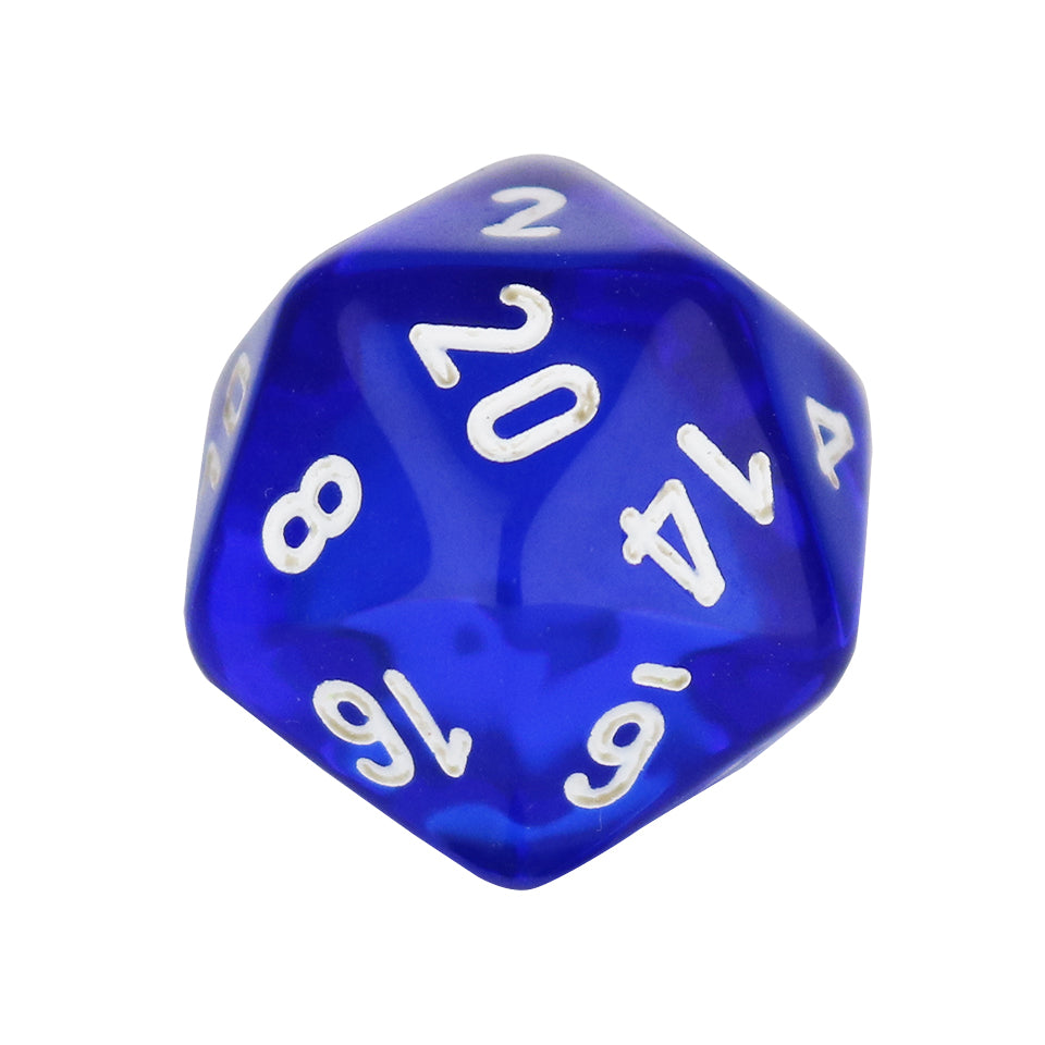 20mm Square Corner D20 Dice - Blue With White Numbers