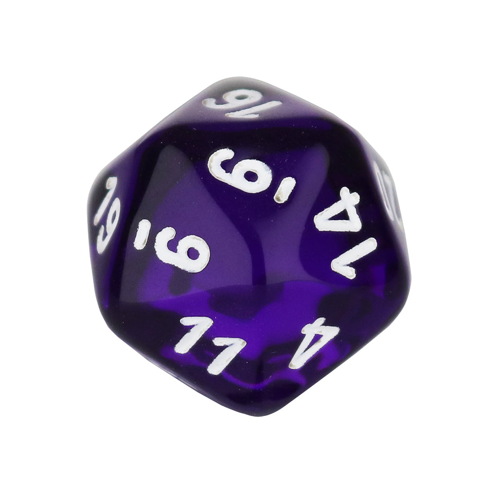 20mm Square Corner D20 Dice - Purple With White Numbers