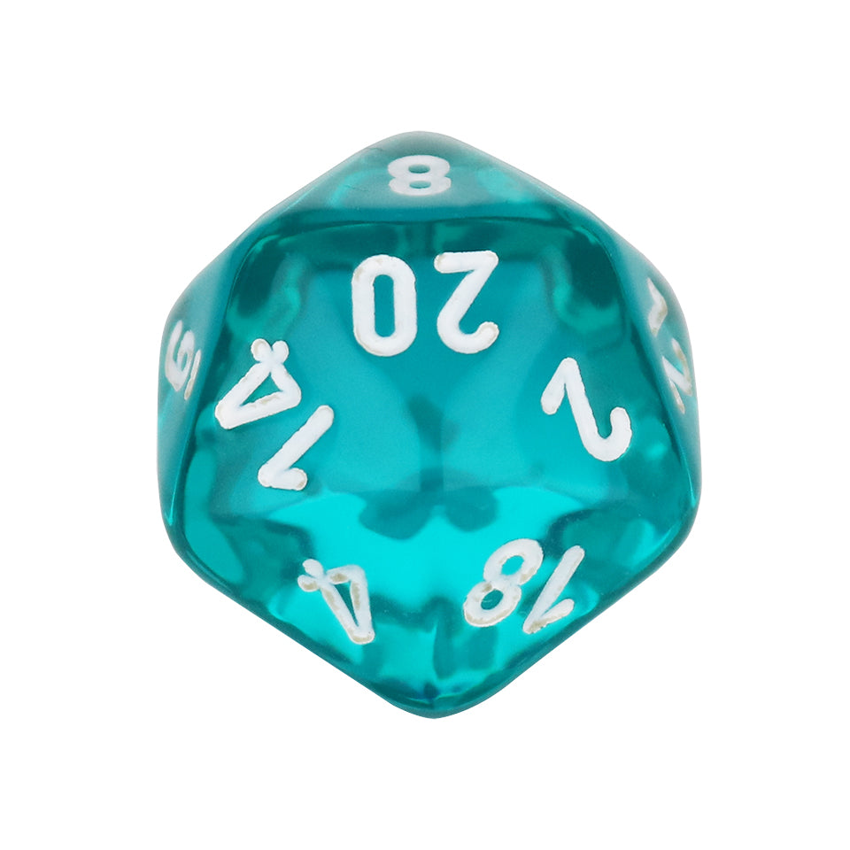 20mm Square Corner D20 Dice - Teal With White Numbers