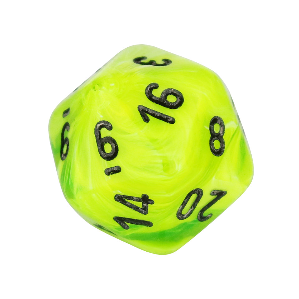 20mm Square Corner D20 Dice - Green With Black Numbers