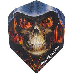 Pentathlon Dart Flights - 100 Micron Shape With Flaming Skull