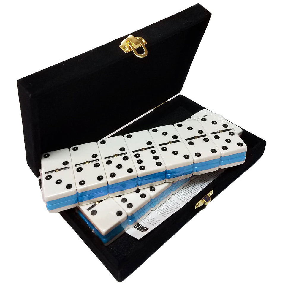 Double 6 Dominoes With Spinners - Blue & White