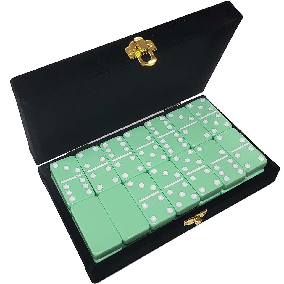 Double 6 Dominoes - Mint Green With White Dots