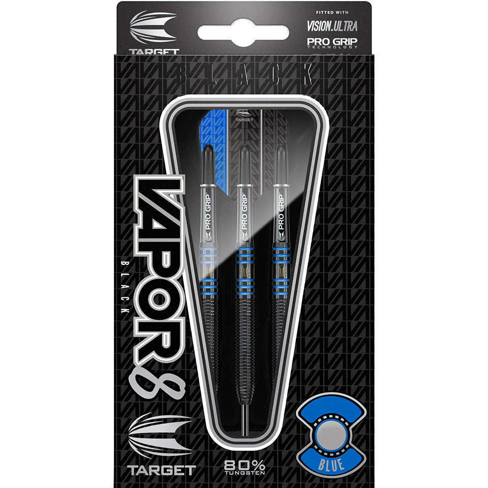 Vapor8 Black Steel Tip Darts - Blue 24gm