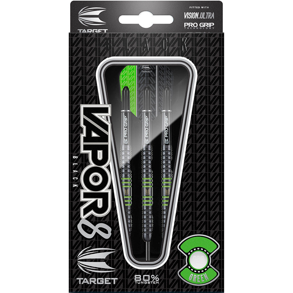 Vapor8 Black Steel Tip Darts - Green 23gm
