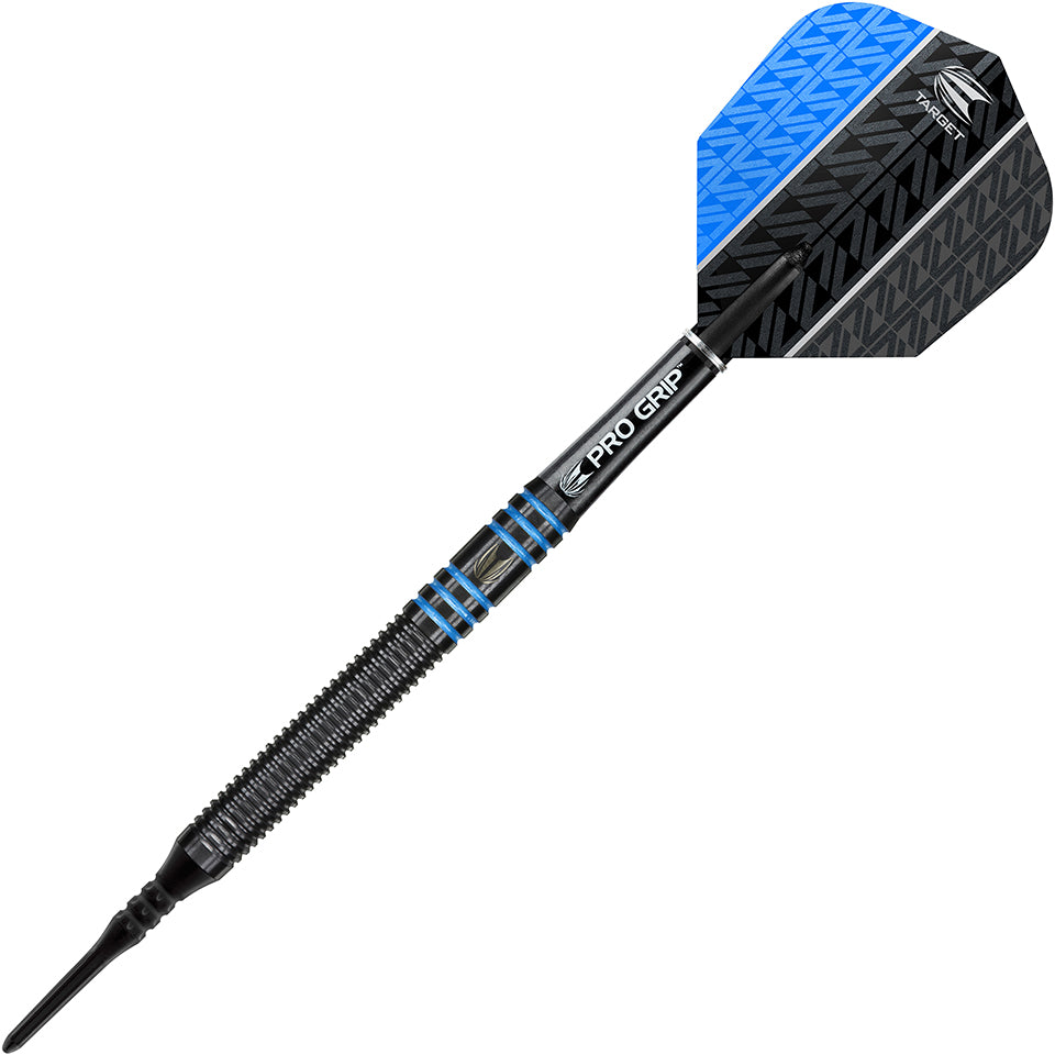 Target Vapor 8 Black Soft Tip Darts - Ringed Grip Blue 18gm