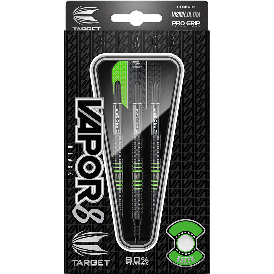 Vapor8 Black Soft Tip Darts - Ringed Grip Green 18gm