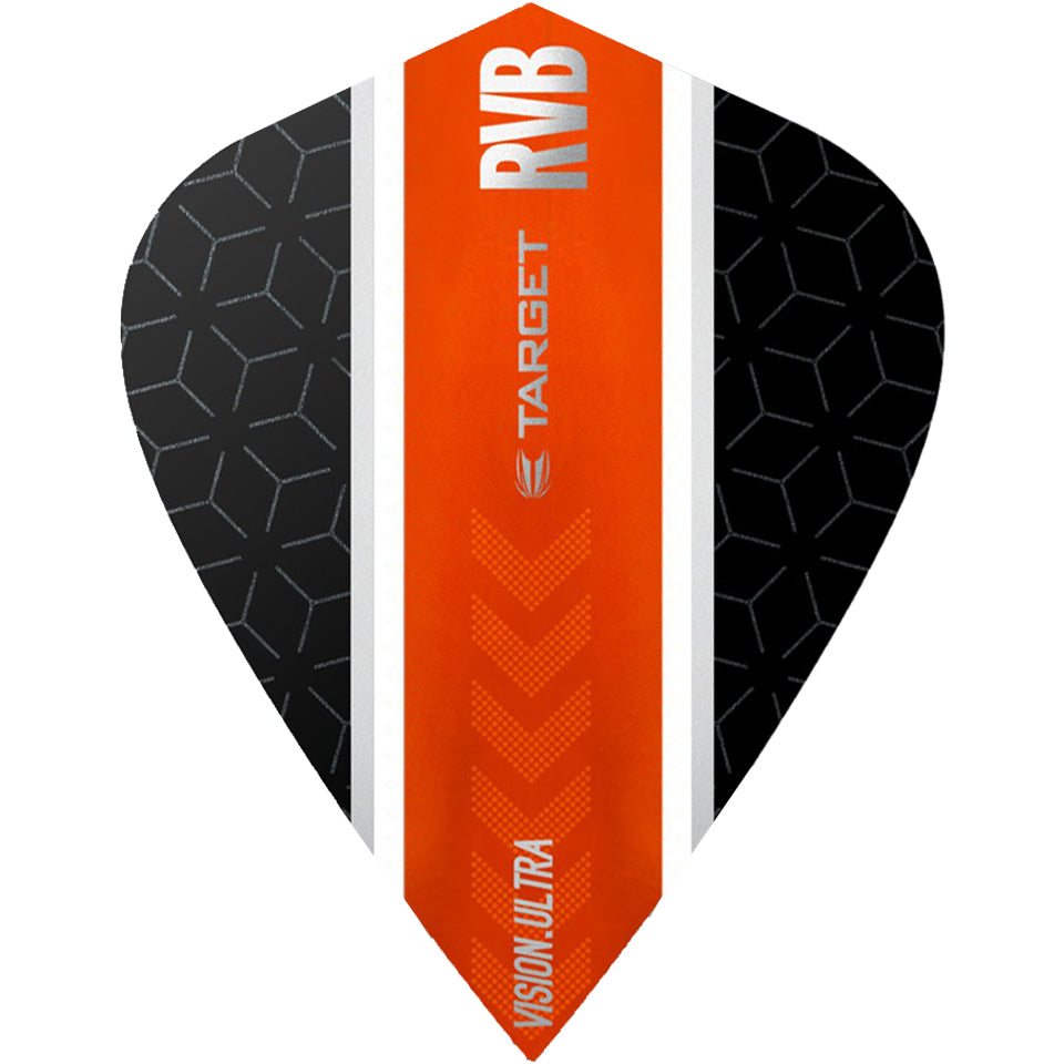 Vision Ultra Dart Flights - 100 Micron Kite RVB Black With Orange Stripe