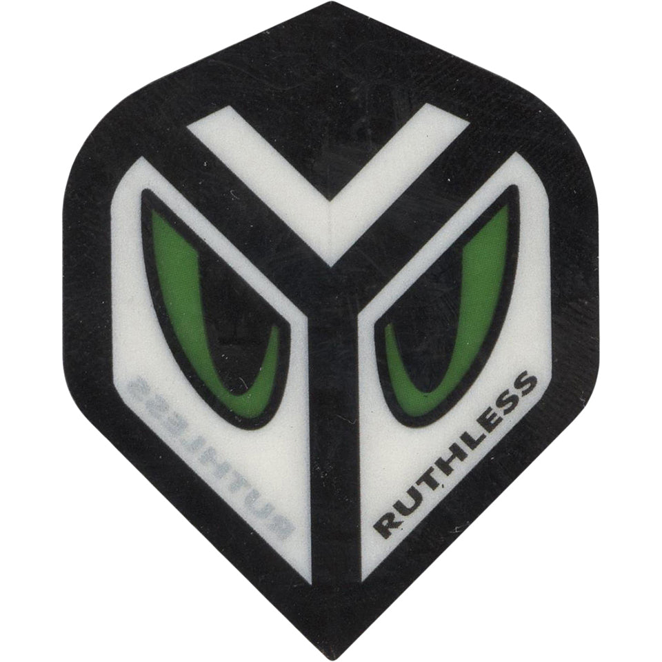 Ruthless Dart Flights - 100 Micron Standard White And Black With Green Eyes