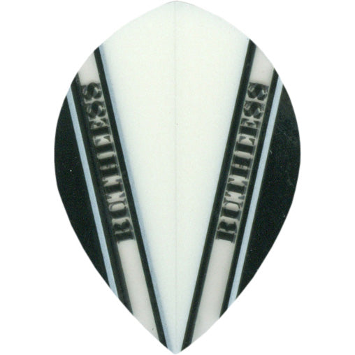 Ruthless Dart Flights - 100 Micron Pear V Pattern White Black And Clear