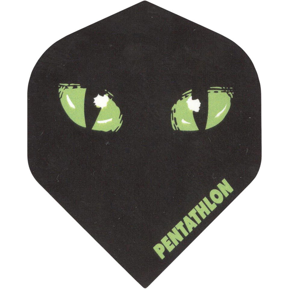 Pentathlon Dart Flights - 100 Micron Standard Black With Green Cat Eyes