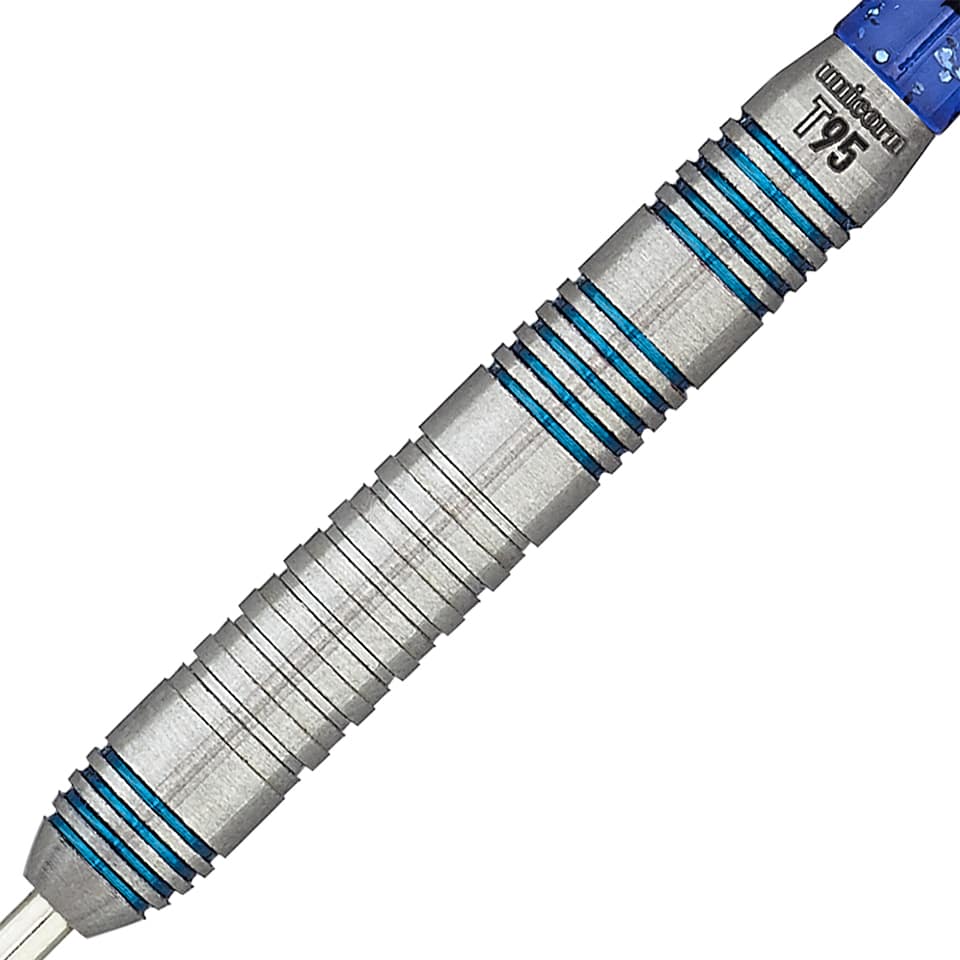 Unicorn Stalen tip dartset | Core XL T95 Series Style 2 | 95% wolfraam vaten met blauwe accenten | 21 g Unicorn Stalen tip dartset | Core XL T95 Series Style 2 | 95% wolfraam vaten met blauwe accenten | 21 g