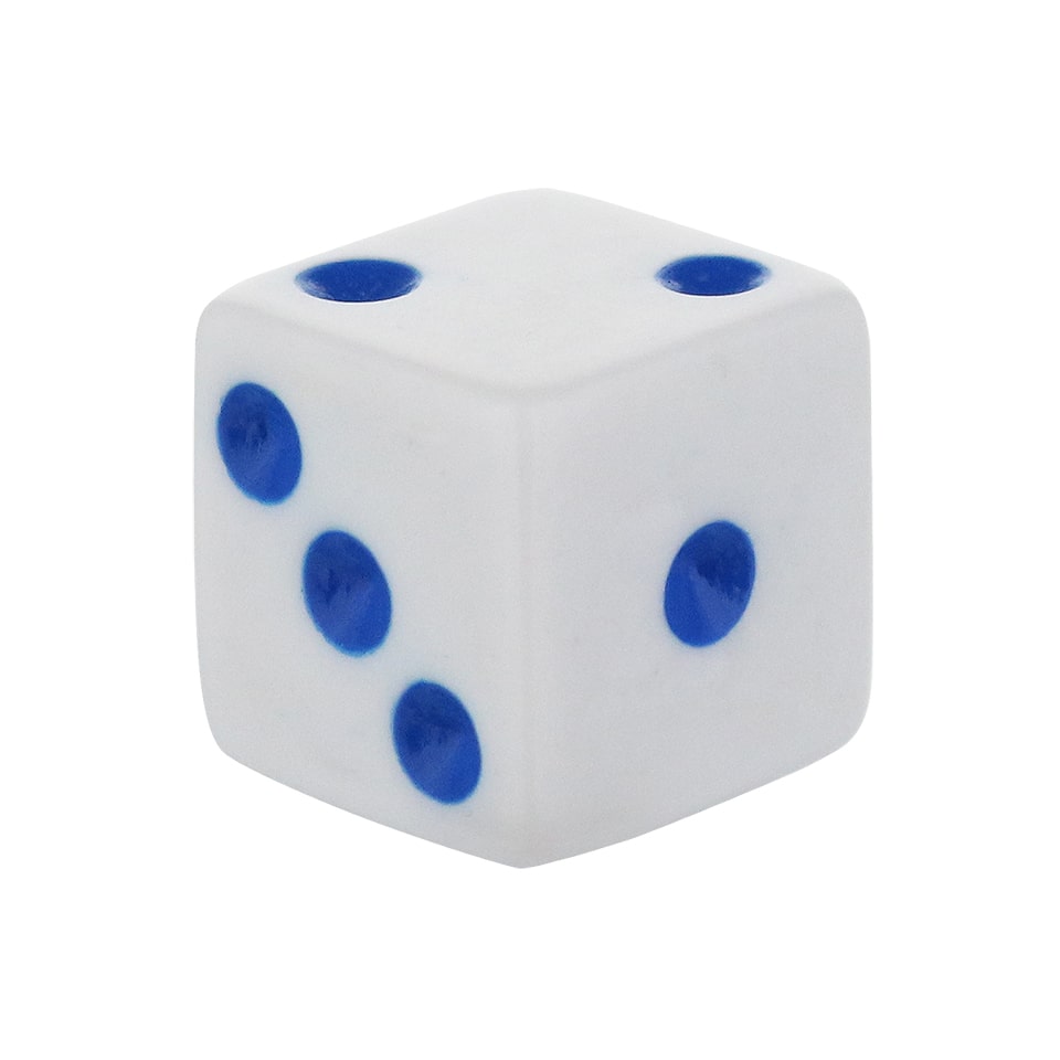 16mm Square Corner Dice - White With Blue Dots