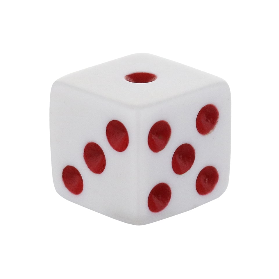 16mm Square Corner Dice - White With Red Dots