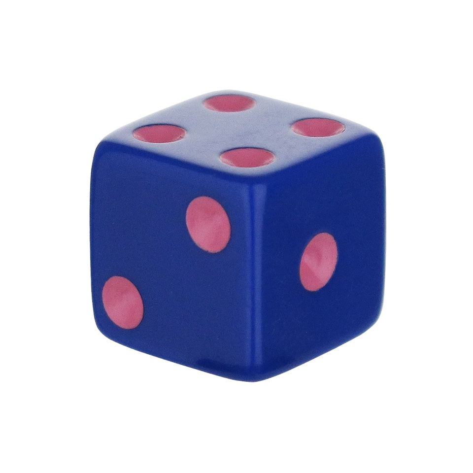 16mm Square Corner Dice - Blue With Pink Dots