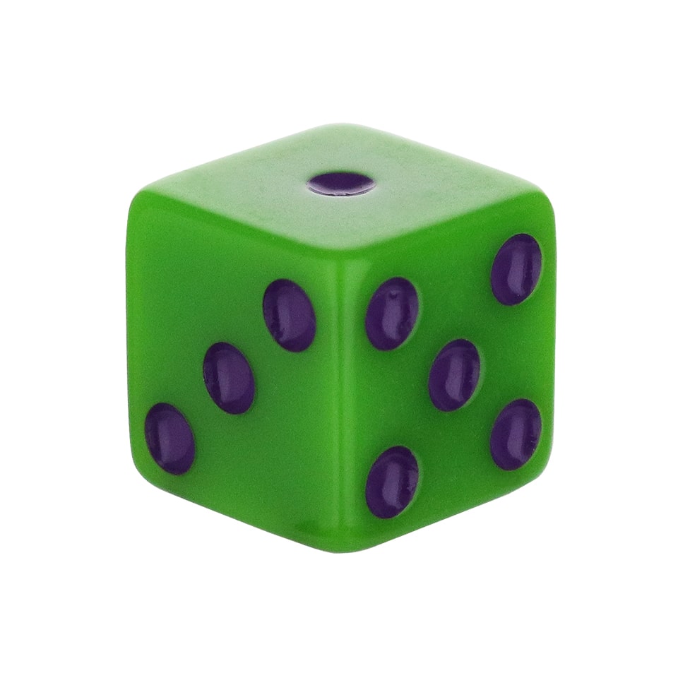 16mm Square Corner Dice - Green With Purple Dots