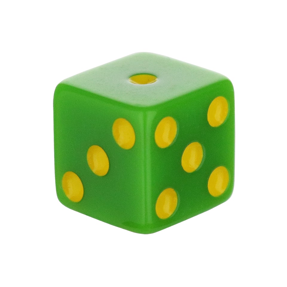 16mm Square Corner Dice - Green With Yellow Dots