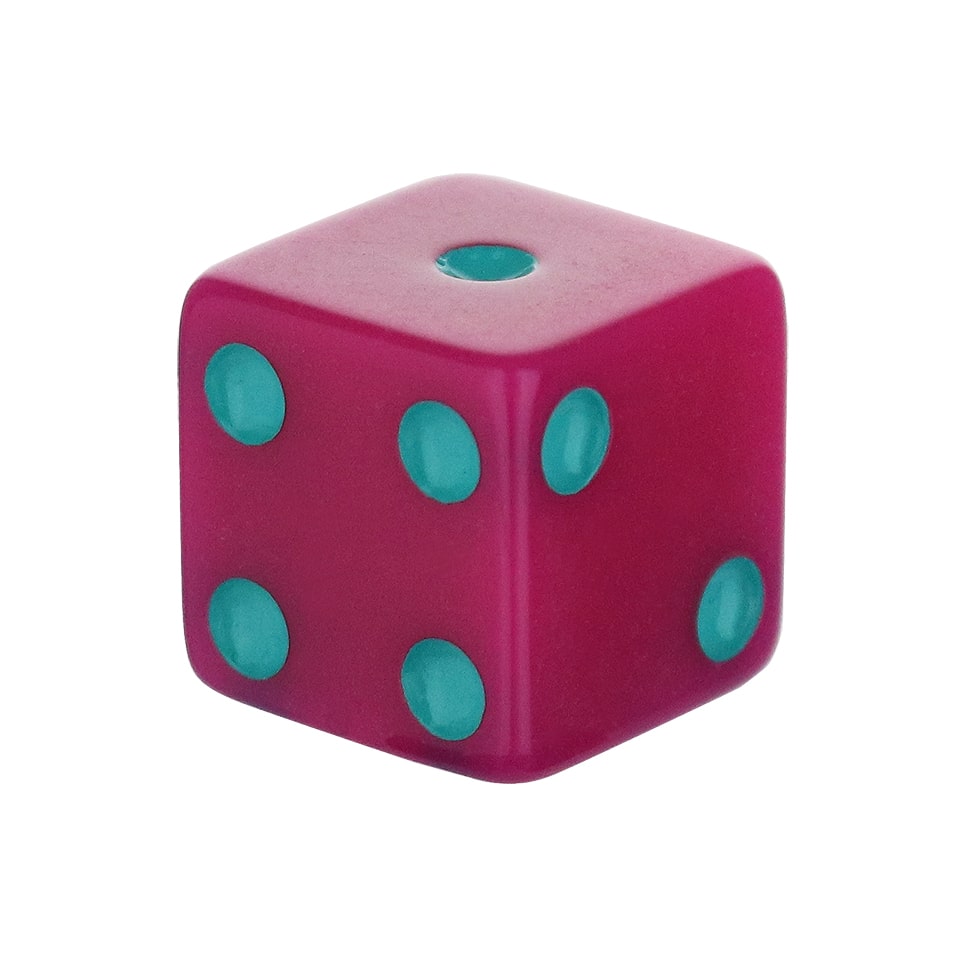 16mm Square Corner Dice - Pink With Teal Dots