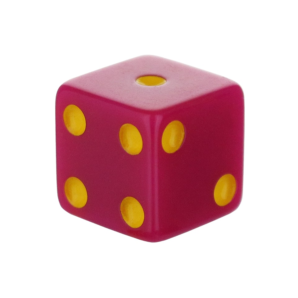 16mm Square Corner Dice - Pink With Yellow Dots