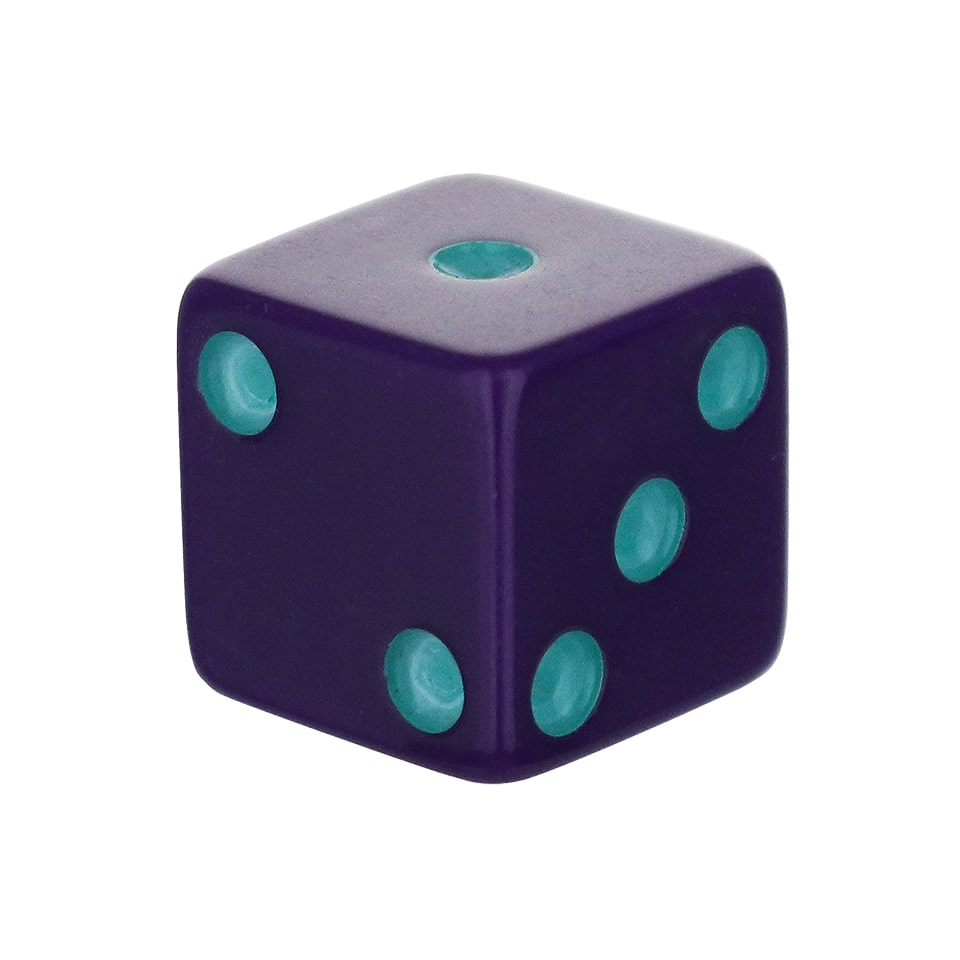 16mm Square Corner Dice - Purple With Teal Dots