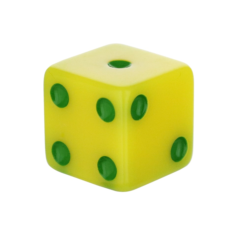 16mm Square Corner Dice - Yellow With Green Dots