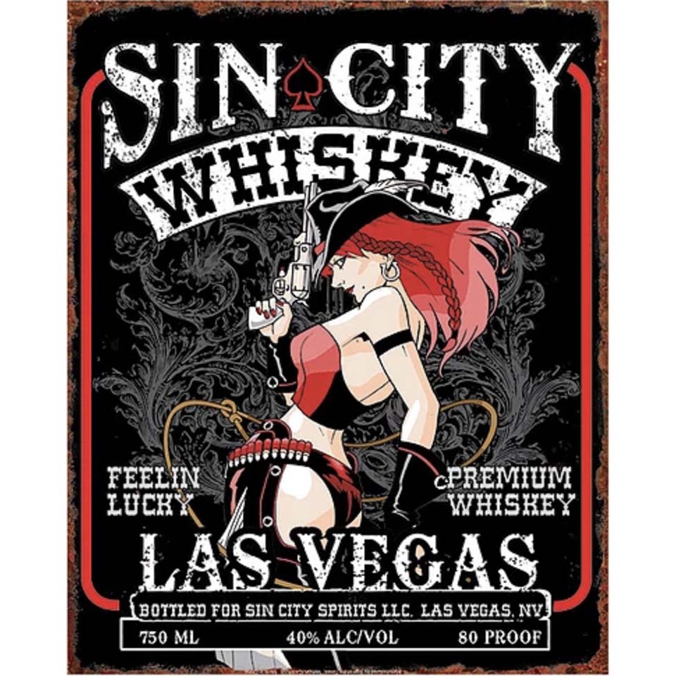 Sin City Whiskey Metal Sign - 15" X 12"