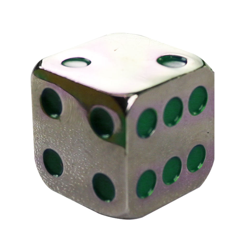 14.3mm Square Corner Metal Dice - Green Dots