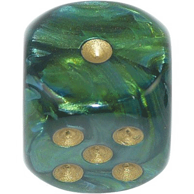 16mm Round Corner Deluxe Dice - Jade With Gold Dots