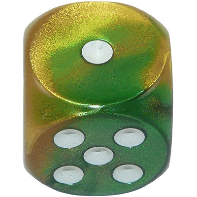16mm Round Corner Deluxe Dice - Gold & Green With White Dots