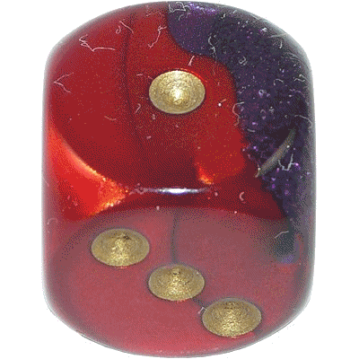 16mm Round Corner Deluxe Dice - Purple & Red With Gold Dots