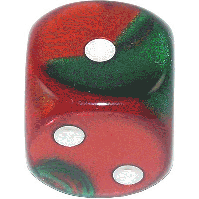 16mm Round Corner Deluxe Dice - Green & Red With White Dots
