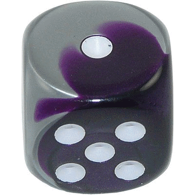16mm Round Corner Deluxe Dice - Purple & Silver With White Dots