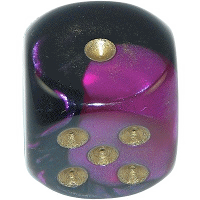 16mm Round Corner Deluxe Dice - Black & Purple With Gold Dots