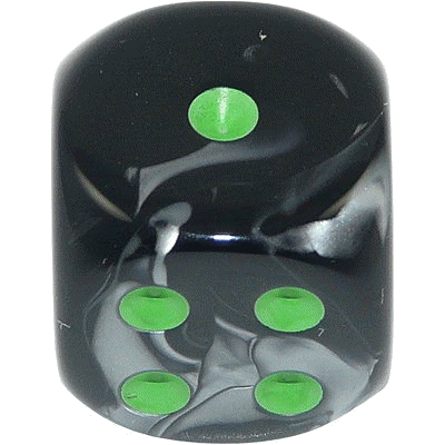16mm Round Corner Deluxe Dice - Black & Gray With Green Dots