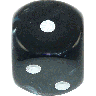 16mm Round Corner Deluxe Dice - Black & Ice Blue With White Dots