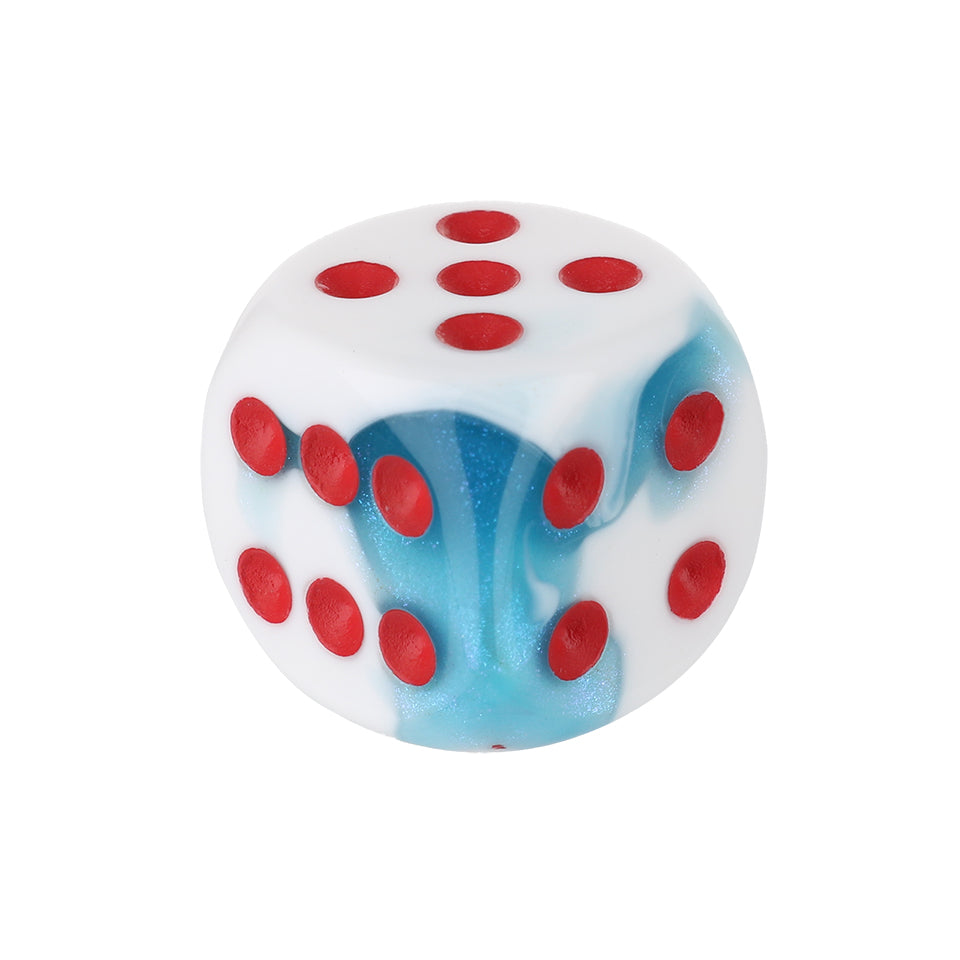 16mm Round Corner Swirl Dice - Blue & White With Red Dots