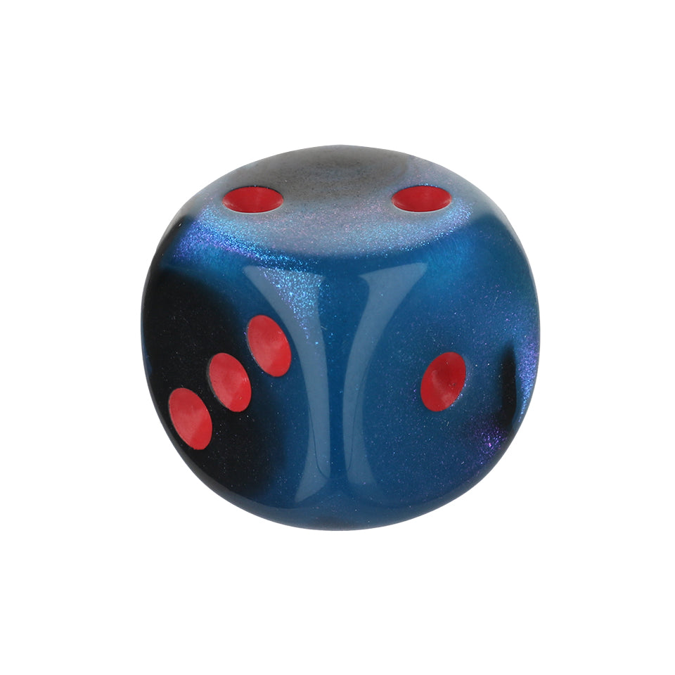 16mm Round Corner Swirl Dice - Black & Blue With Red Dots