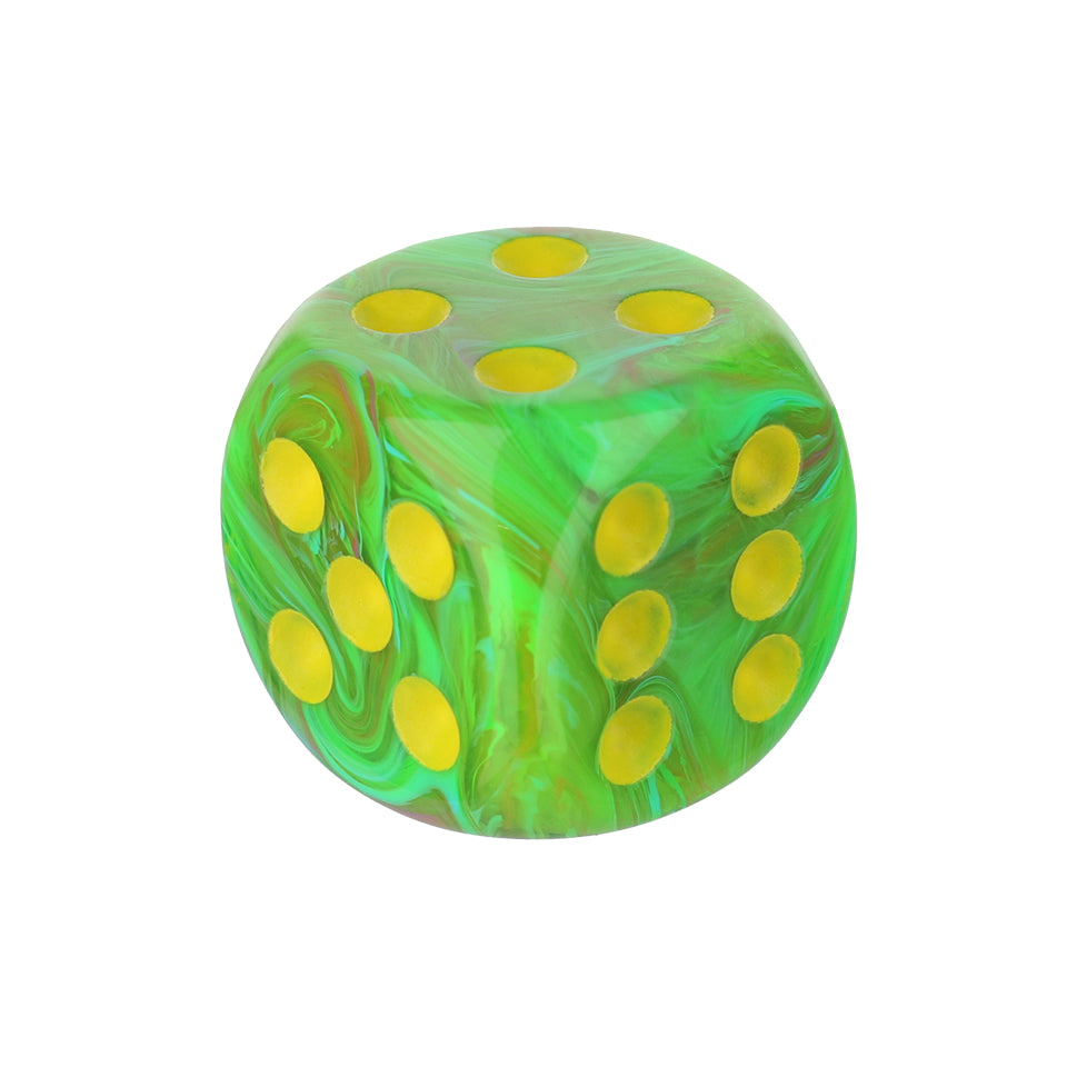 16mm Round Corner Swirl Dice - Slime Green with Yellow Dots