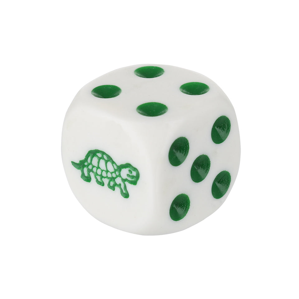 16mm Round Corner Turtle Dice - White With Green Dots