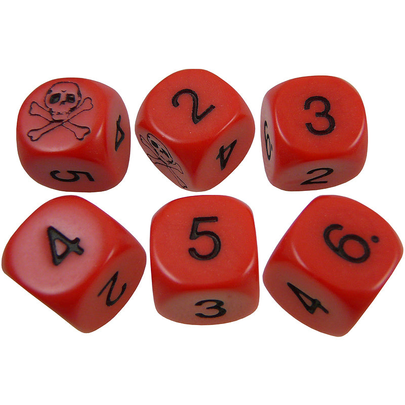 16mm Round Corner Skull Dice - Red With Black Numbers