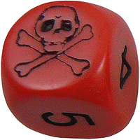 16mm Round Corner Skull Dice - Red With Black Numbers