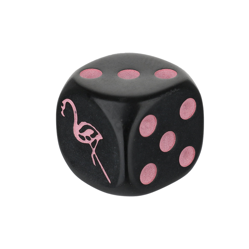 16mm Round Corner Flamingo Dice - Black With Pink Dots