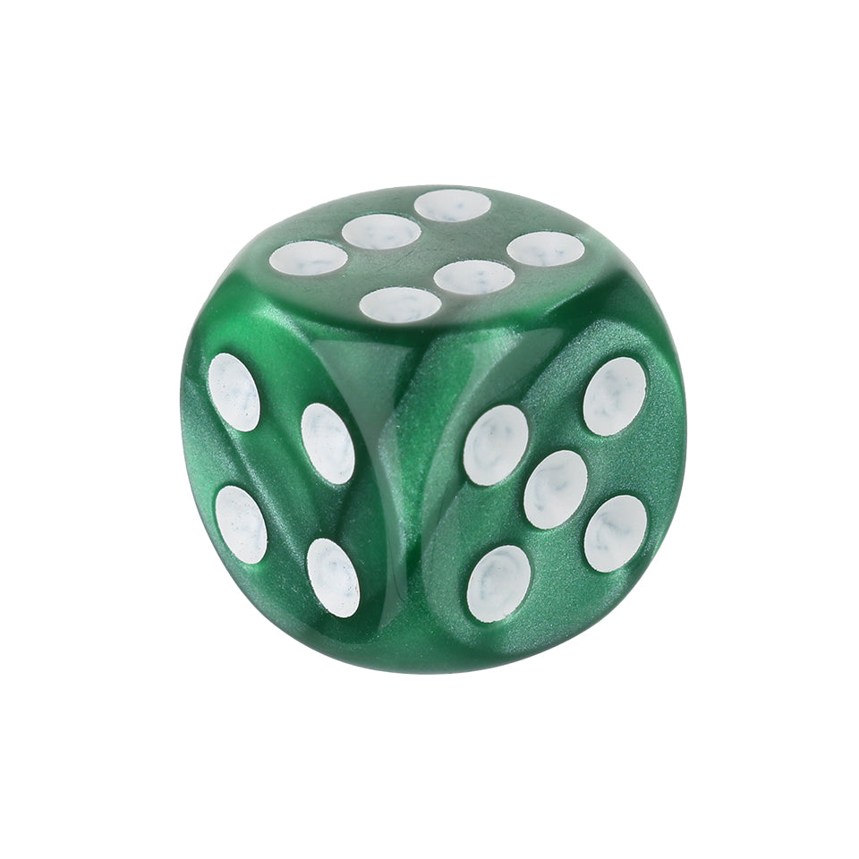 16mm Round Corner Marbled Dice - Green With White Dots