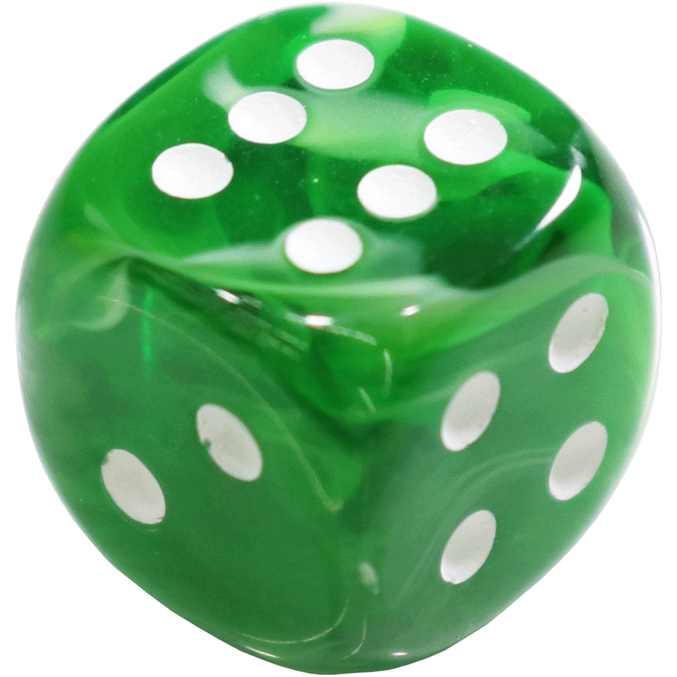 12mm Round Corner Mini Swirl Opaque Dice - Green With White Dots