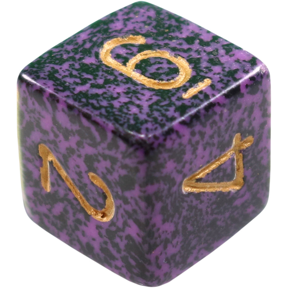 16mm Square Corner Dice - Purple With Black Speckles & Gold Numbers