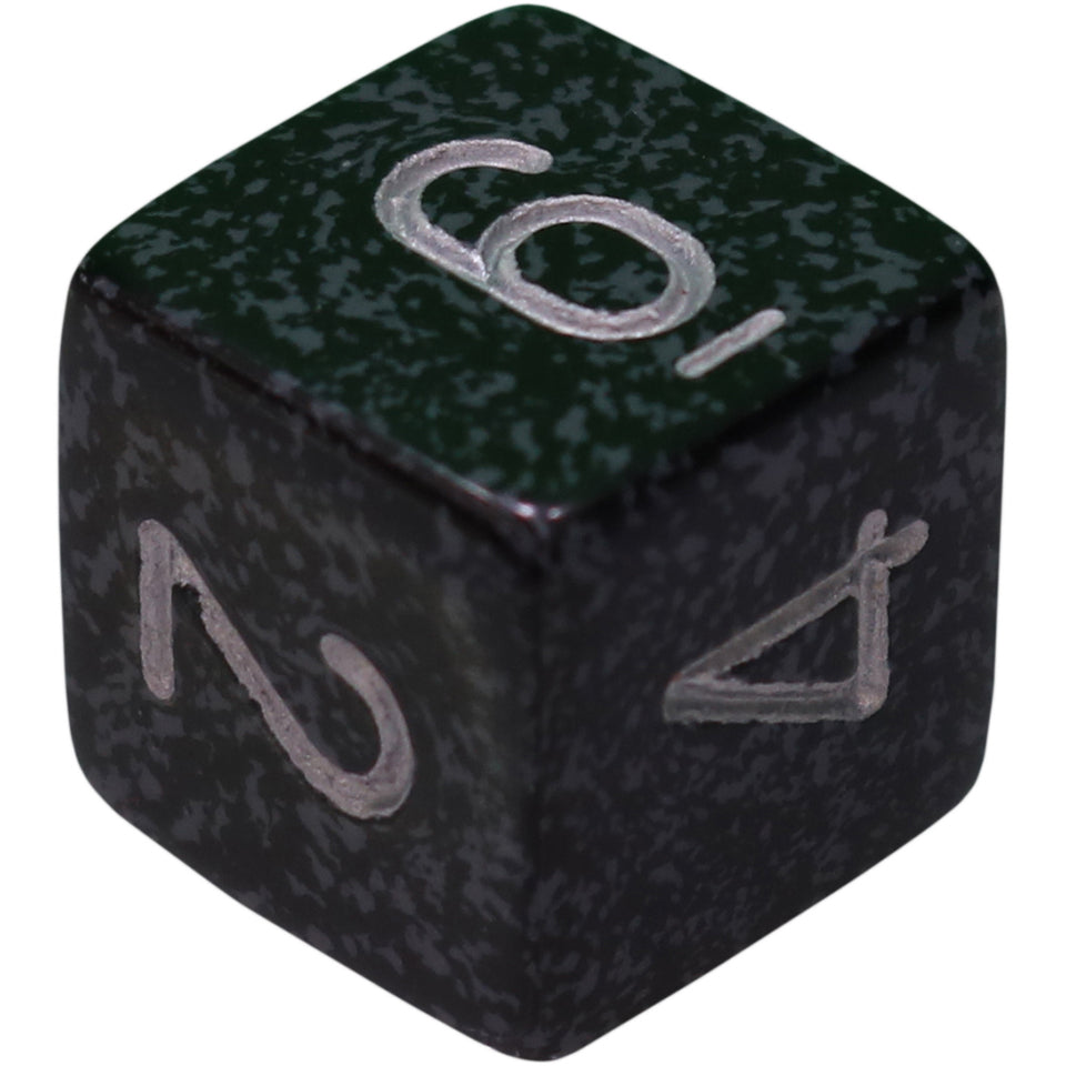 16mm Square Corner Dice - Black With Grey Speckles & Silver Numbers