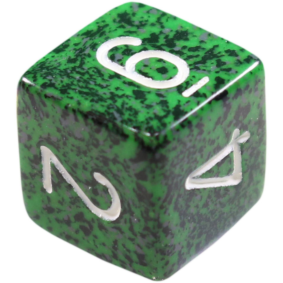 16mm Square Corner Dice - Green With Black Speckles & White Numbers